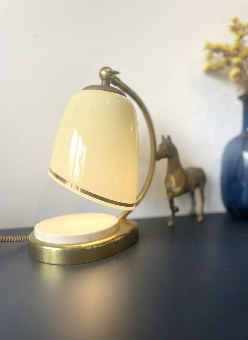 Bauhaus / Modernist lamp brass/bakelite & opaline Mid Century 1940-50