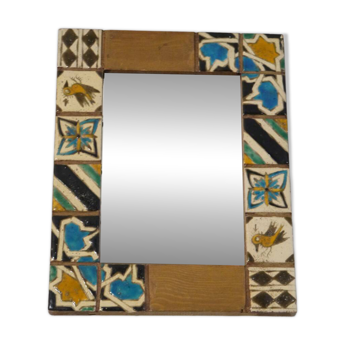 Miroir stylisé en bois et email 1960