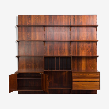 Poul Cadovius wall unit in rosewood with vinyl records cabinet and back panels for Cado, Denmark 196