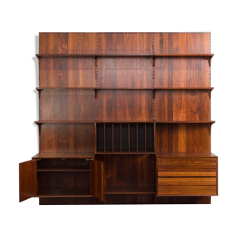 Poul Cadovius wall unit in rosewood with vinyl records cabinet and back panels for Cado, Denmark 196