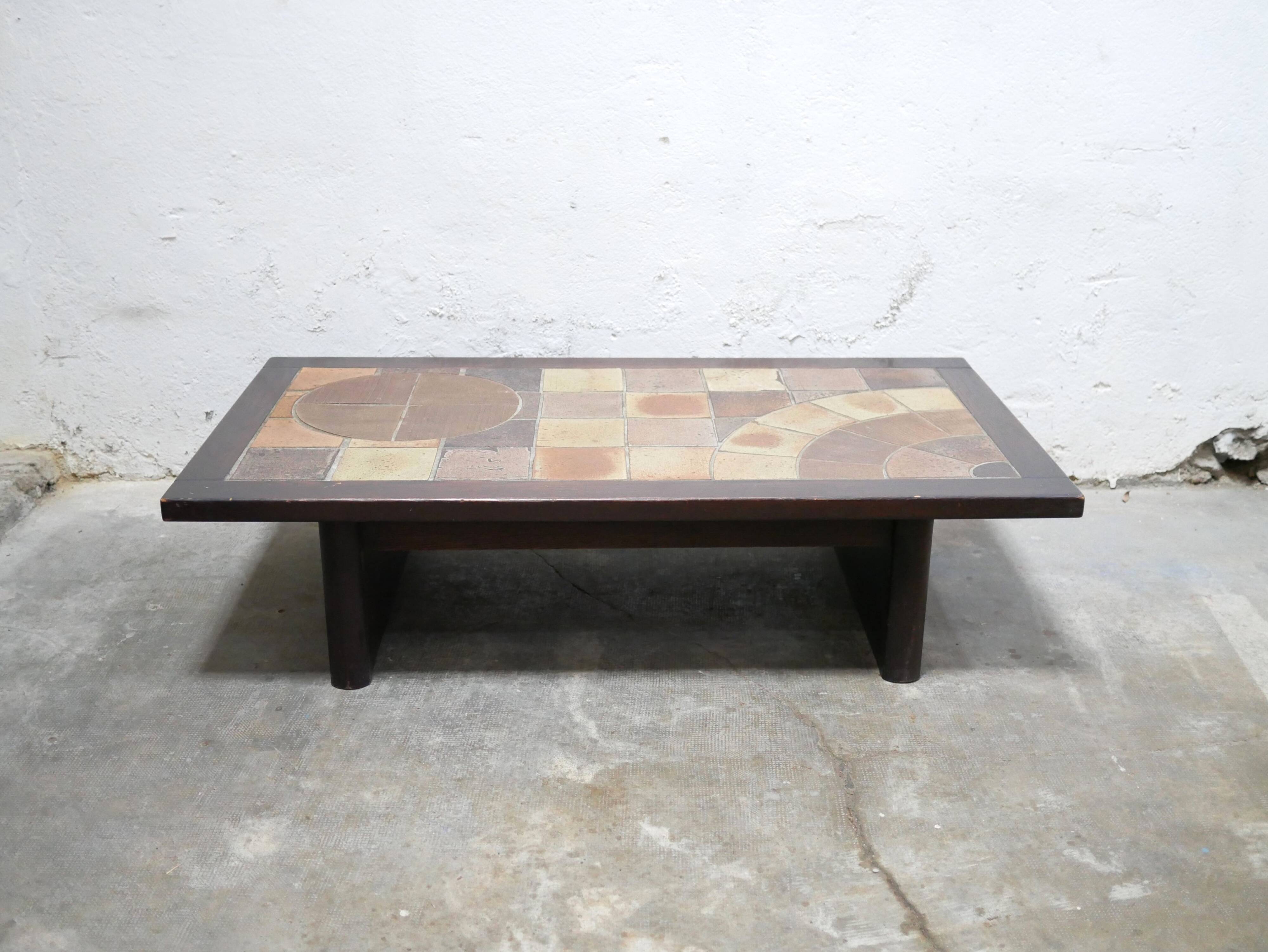 Vintage wood and ceramic coffee table
