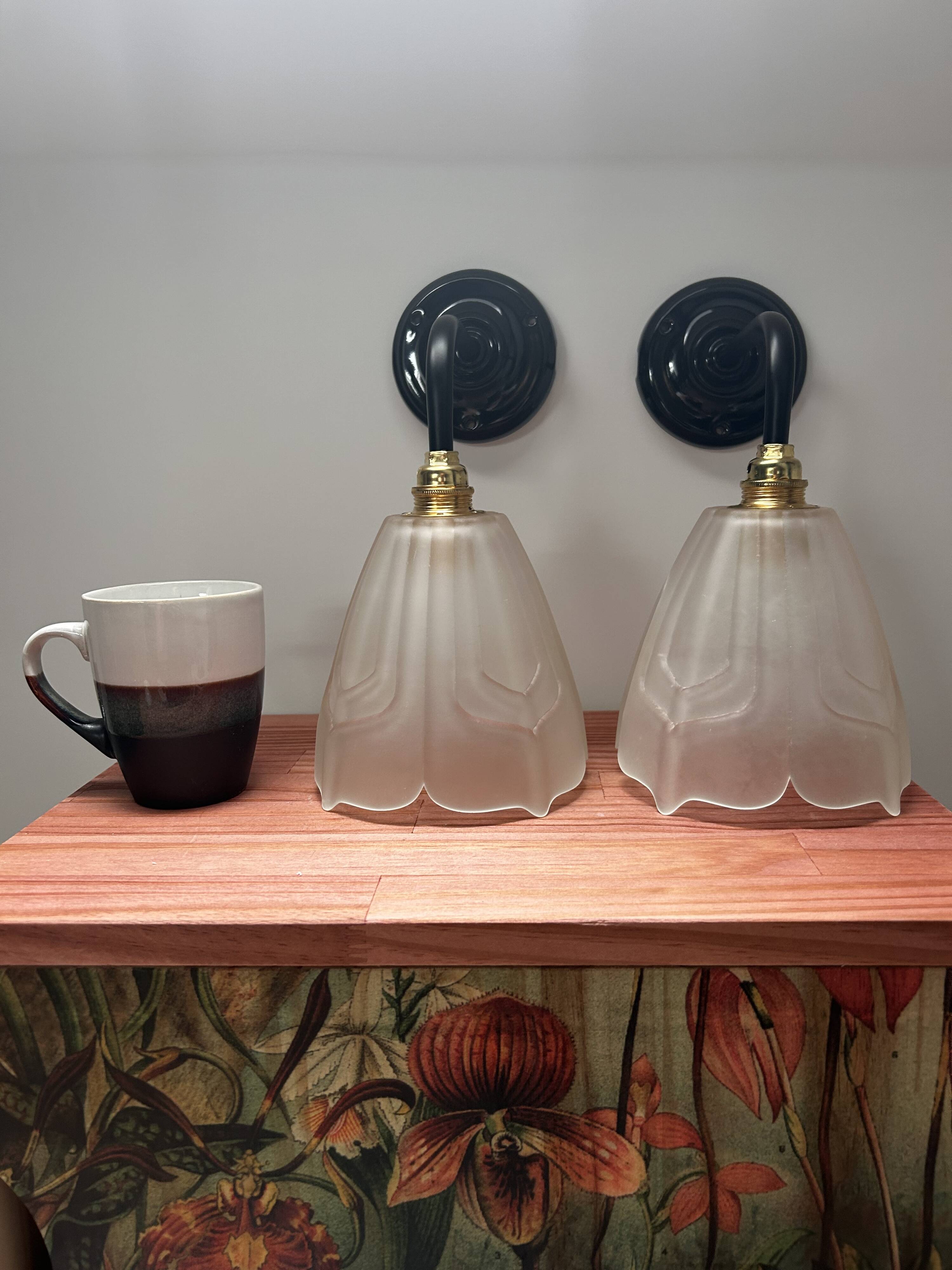 Set of two Art Deco glass wall lights