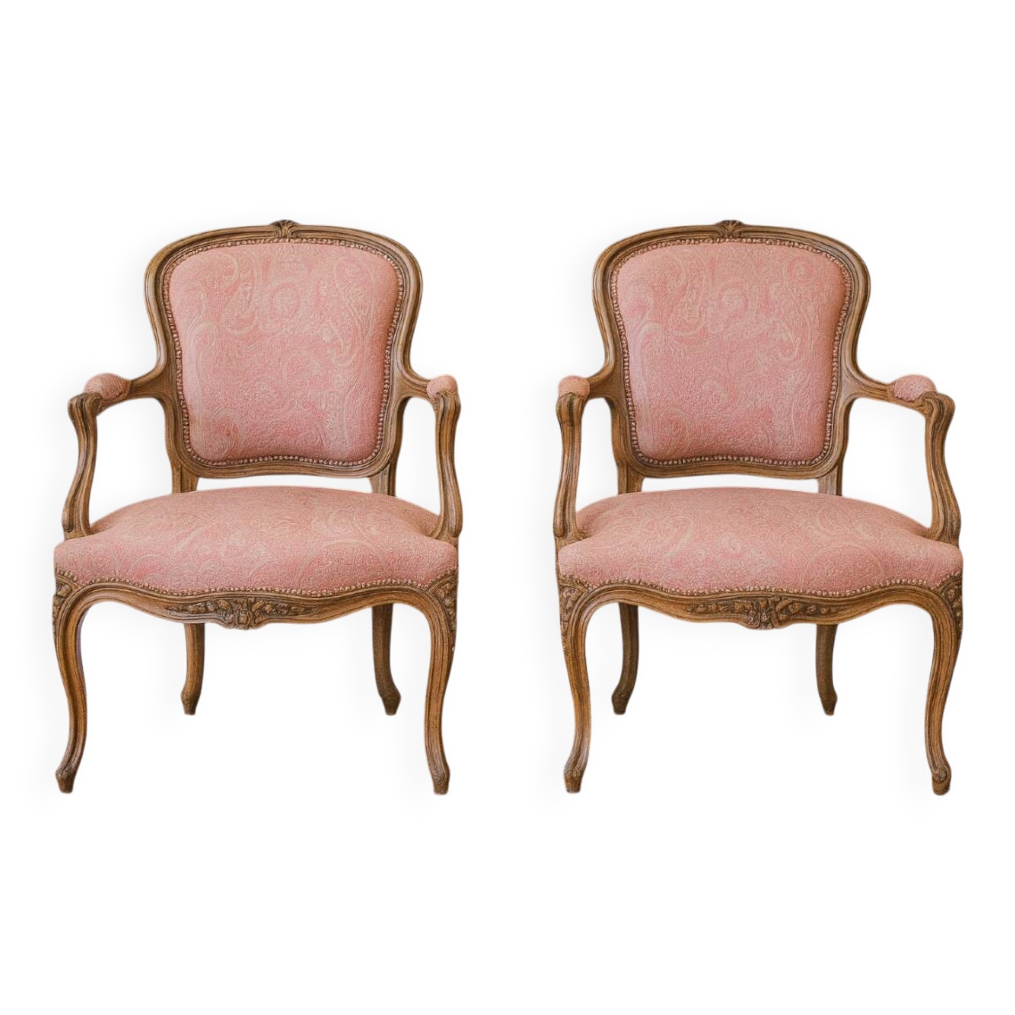 pair of Louis XV style cabriolet armchairs