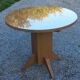 1950s round oak table, 2 heights, central quadripod leg