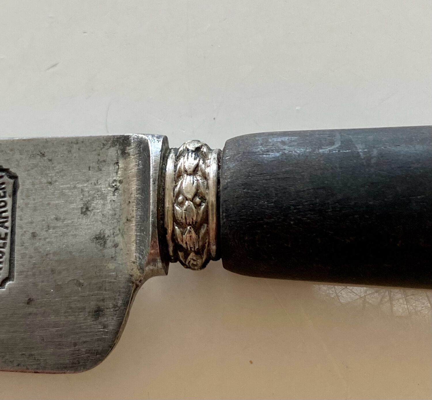 Antique table knives in ebony and steel blade