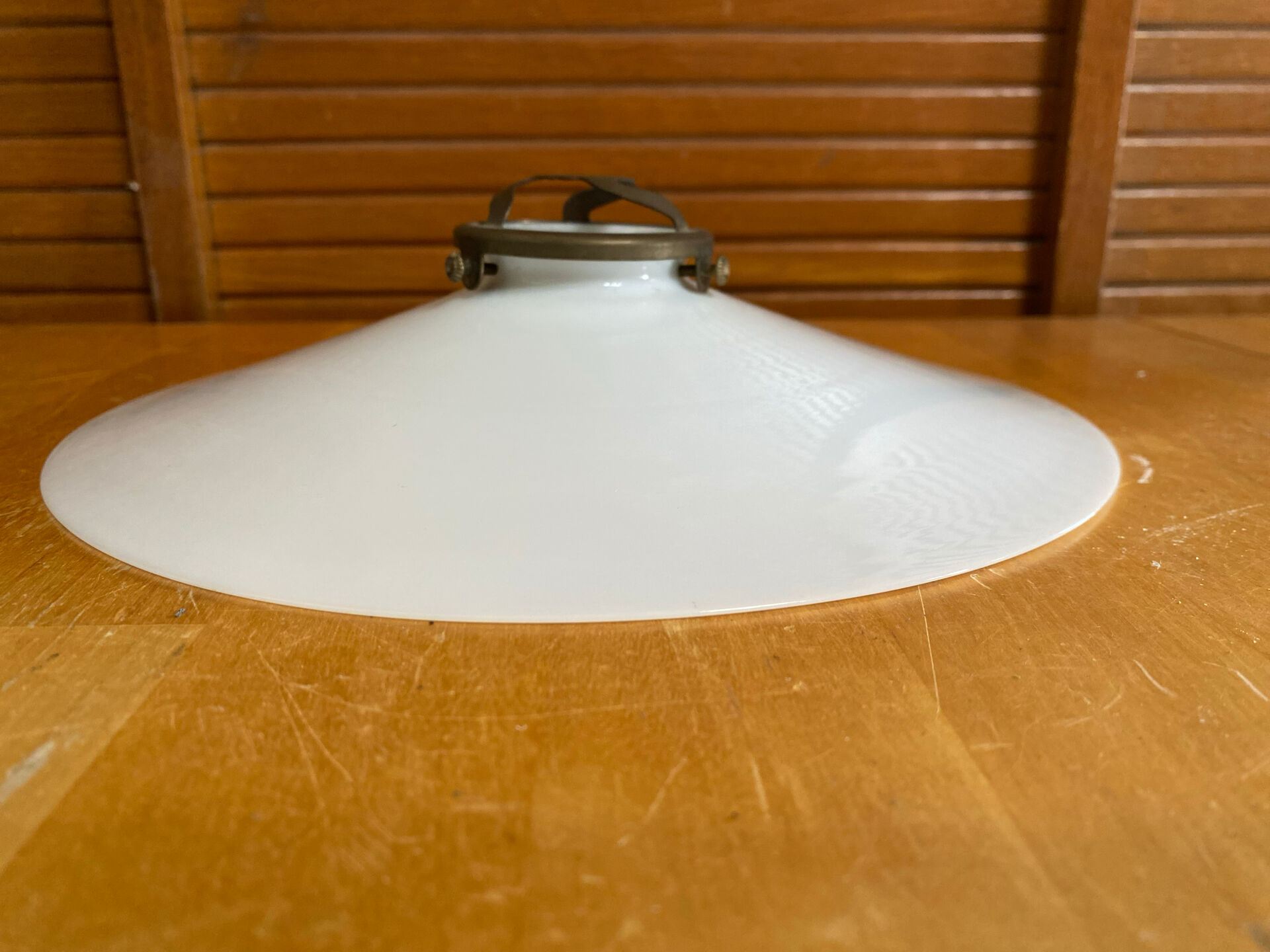 Vintage Suspension Old Shade Opaline White + Brass