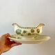 gravy boat in Terre de Fer Digoin Sarreguemines model "Géranium" green late 19th century