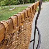 Fauteuil vintage en métal et osier grand modèle