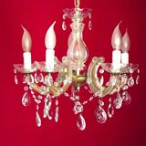 Vintage french metal crystal and glass 5 arm paris chic style chandelier 4228