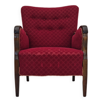 1950s, Danish design, armchair, original condition, red cotton-wool fabric.