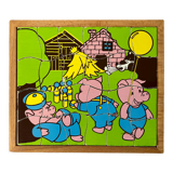 Wooden puzzle frame from the 50s/60s representing the 3 little pigs.
