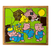 Wooden puzzle frame from the 50s/60s representing the 3 little pigs.