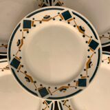 5 flat art deco plates signed Badonviller, Sans Souci model