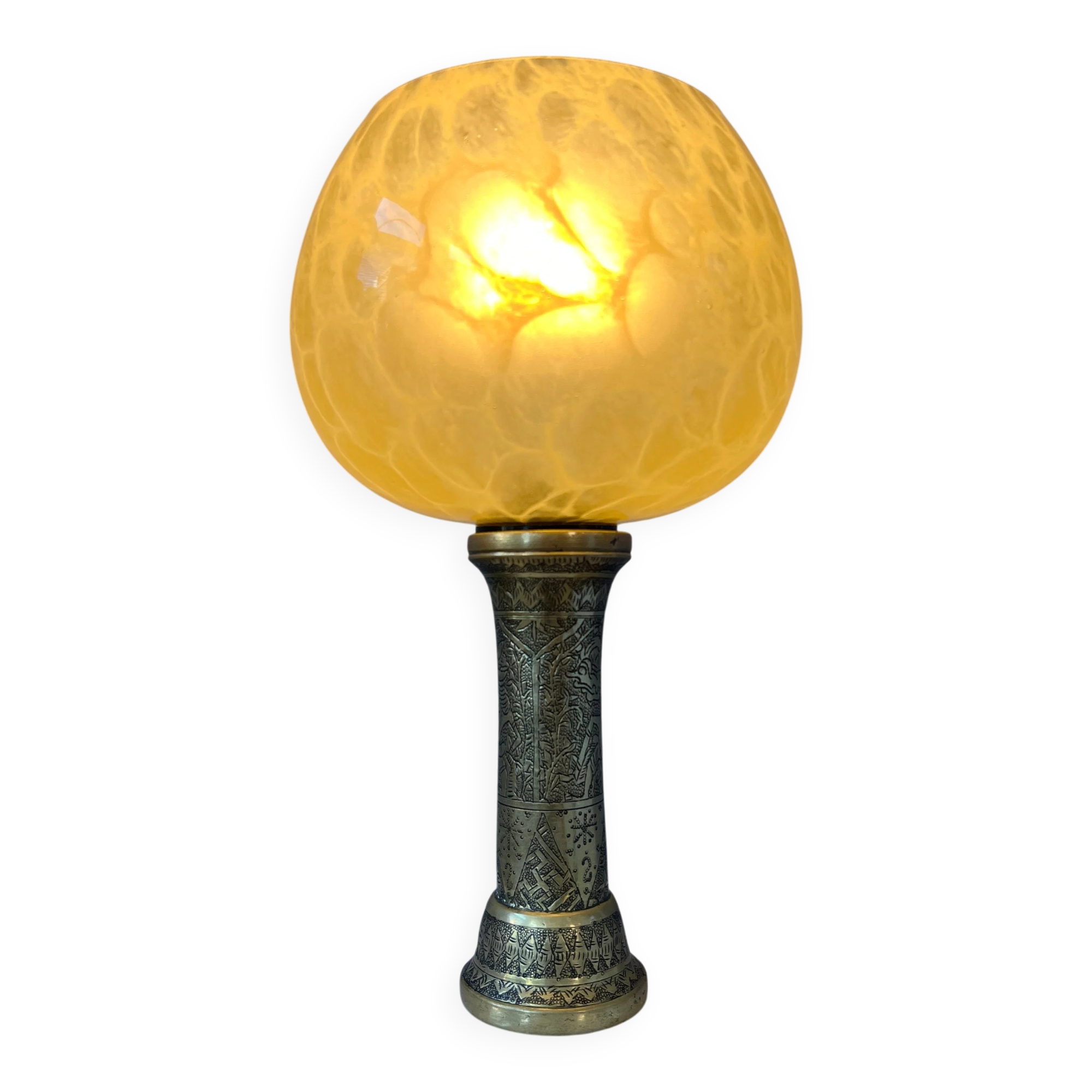 Lampe ancienne Art déco en verre avec base en bronze