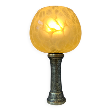 Lampe ancienne Art déco en verre avec base en bronze