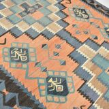 Faded Blue & Soft Peach Long Wide Handmade Kilim Rug, 168x296 Cm