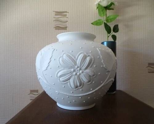 Limoges round vase "medard de noblat" biscuit porcelain flowers foliage