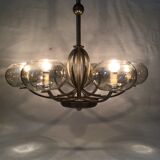 Art Deco chandelier in metal and tinted glass