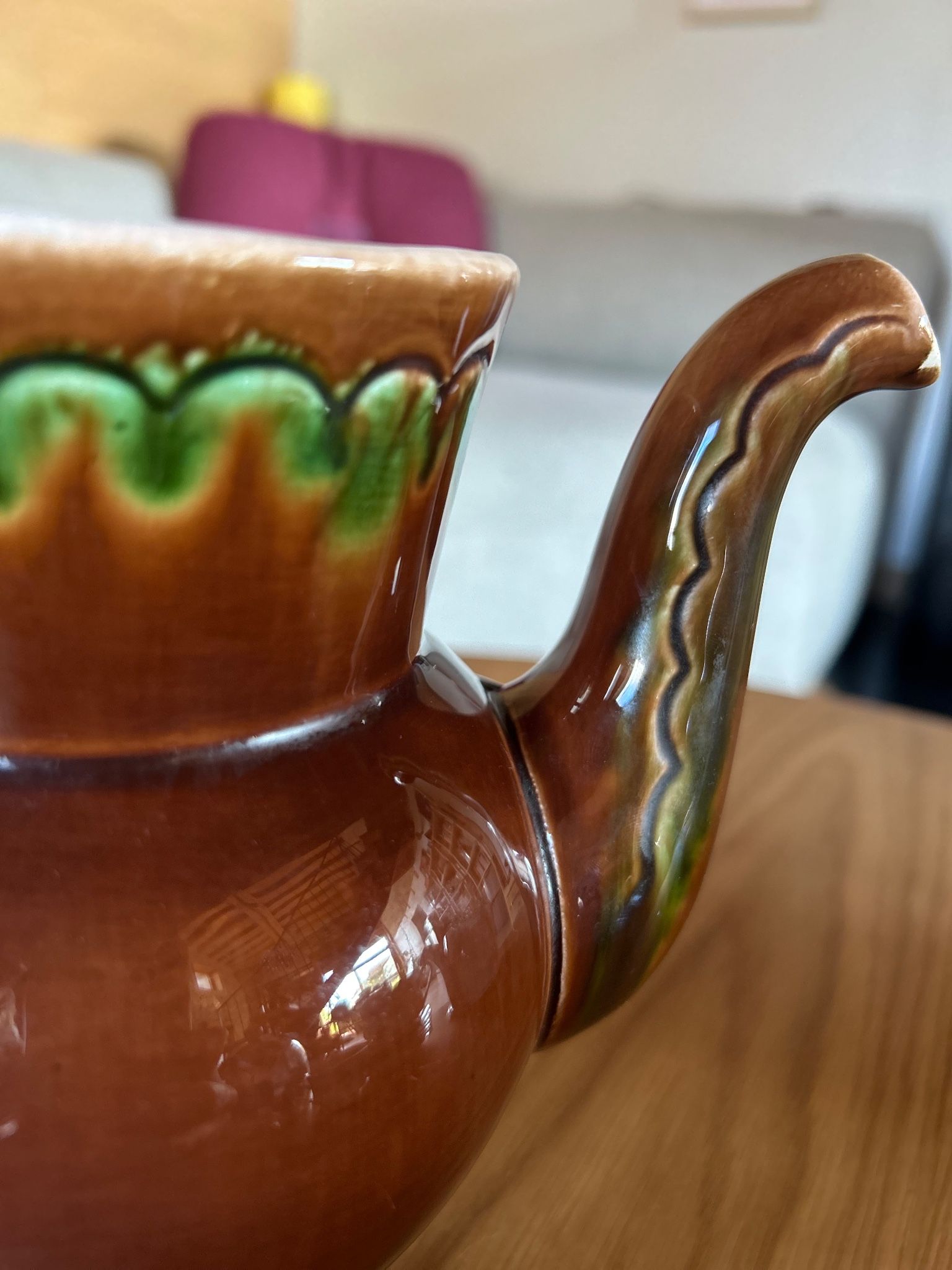 Large jug / enamelled earthenware teapot with a flambé glaze — Soviet design