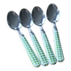 12 vintage stainless steel and green and white gingham cutlery sets