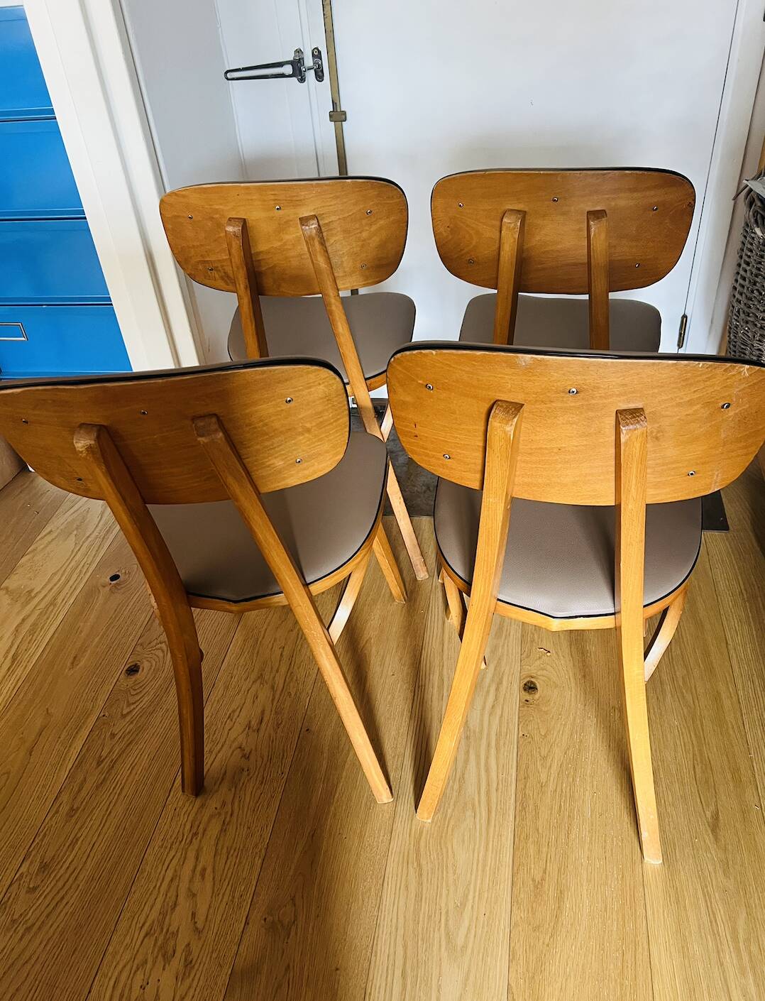 4 Bistro Chairs, Medium Varnished Oak (Baumann), Compass Legs