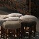 Pair of Danish oak stools from the mid-century with hexagonal seat and turned legs, 1950s.