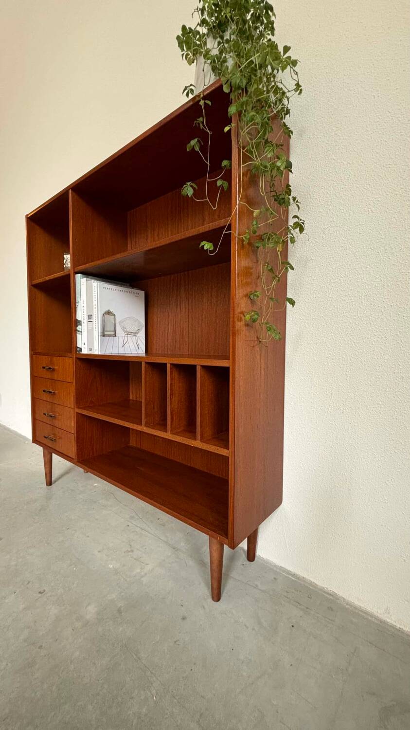 Vintage bookcase with drawers teak