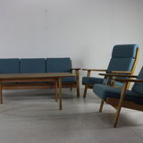 Complete danish design oakwood Hans Wegner lounge set