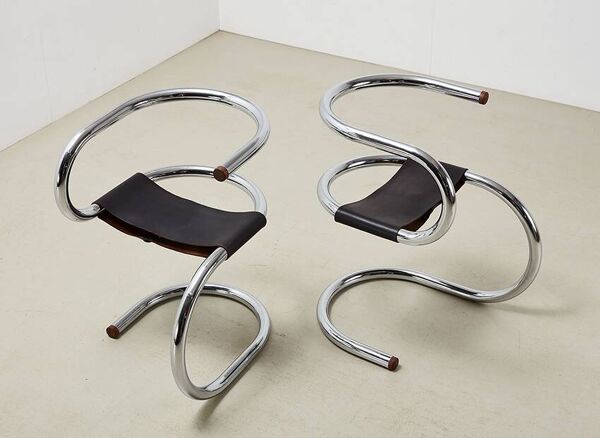 Paire ultra rare de chaises monotubes par l'architecte Wim van den Bergh 1981