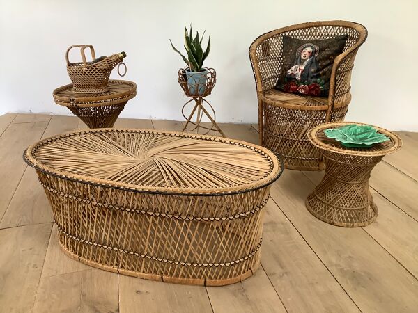 Table basse ovale palmier en buri, années 1970