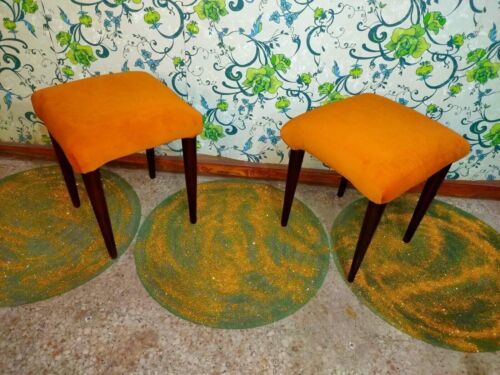 2 stools in orange suede and beech