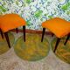 2 stools in orange suede and beech