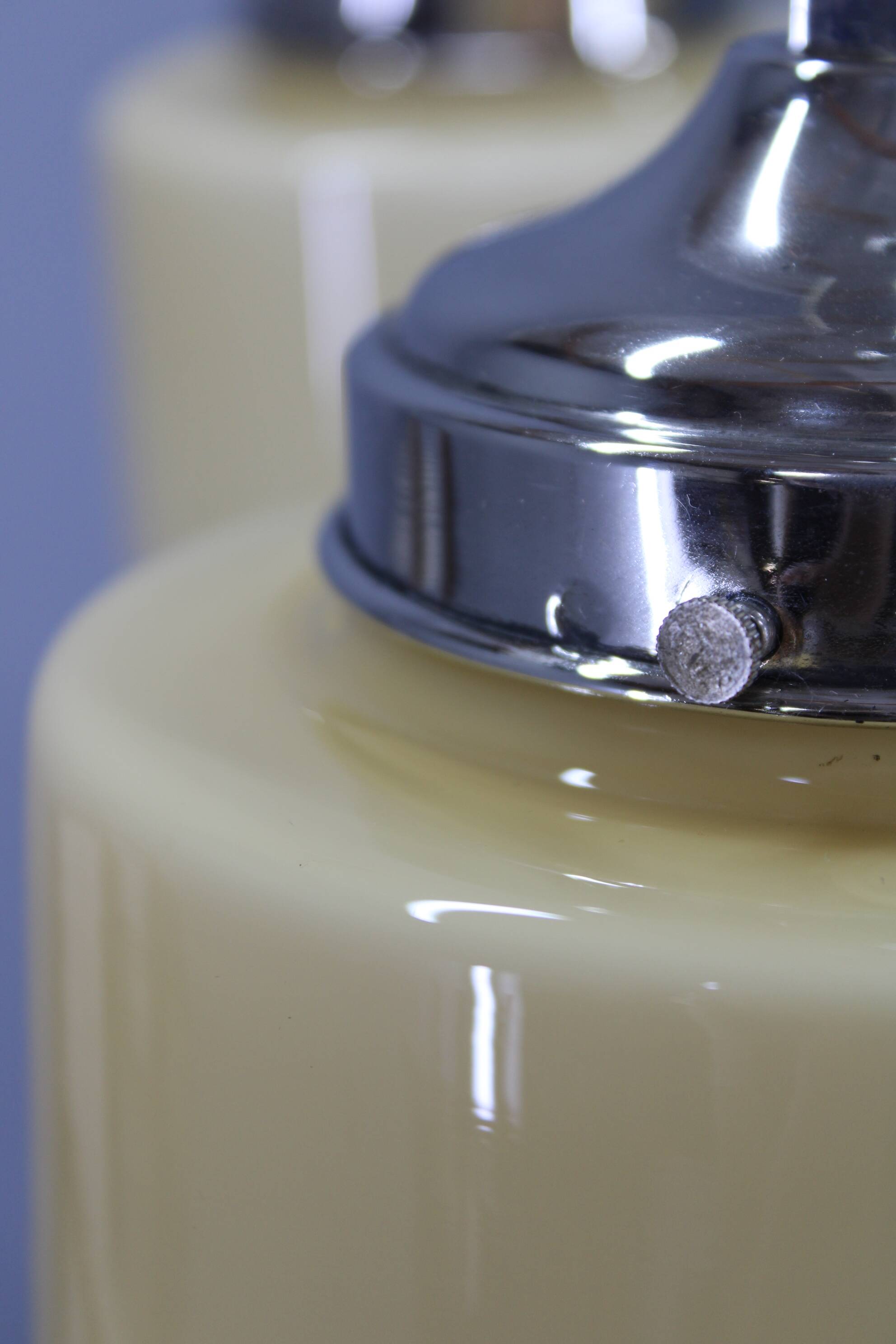 Art Deco nickel chandelier with cream glass cylinders, Czechoslovakia, 1930s