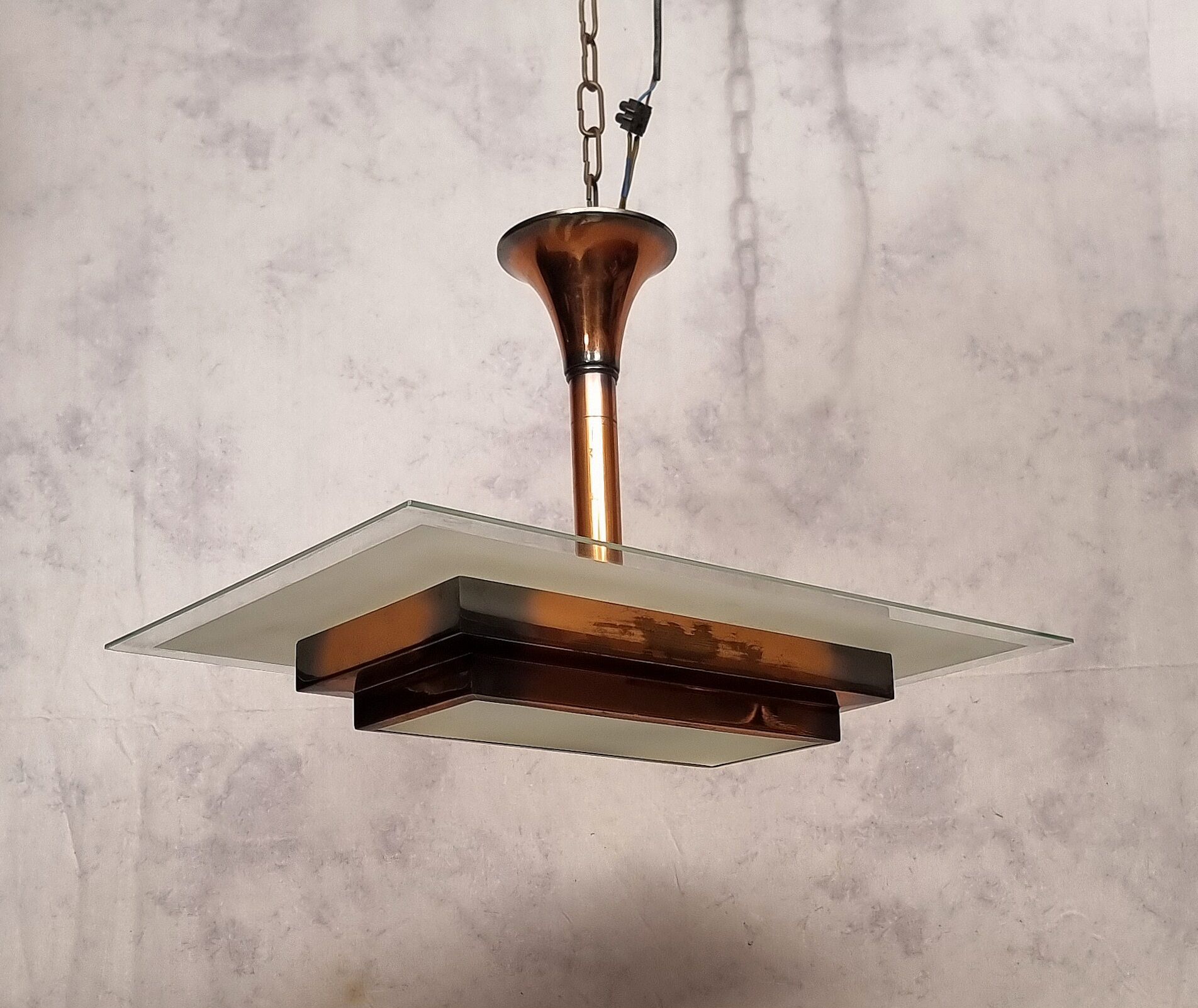Art Deco pendant lamp by Henri Petitot - Patinated brass - Ca 1930
