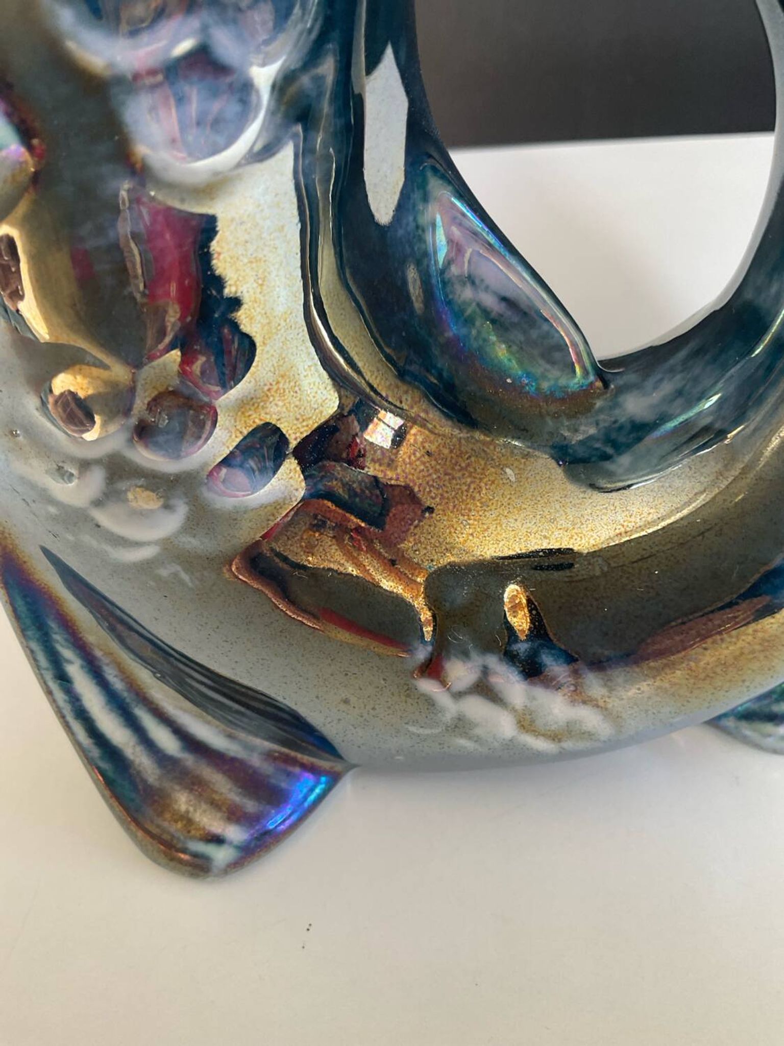 Vintage iridescent porcelain fish dish