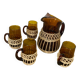 Carafe and glasses in amber glass and rattan
