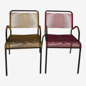 Pair of outdoor scoubidou armchairs