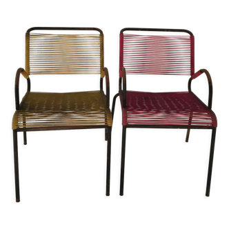 Pair of outdoor scoubidou armchairs