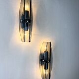 Pair of Veca wall sconces, black Murano glass, Italy, 1970s