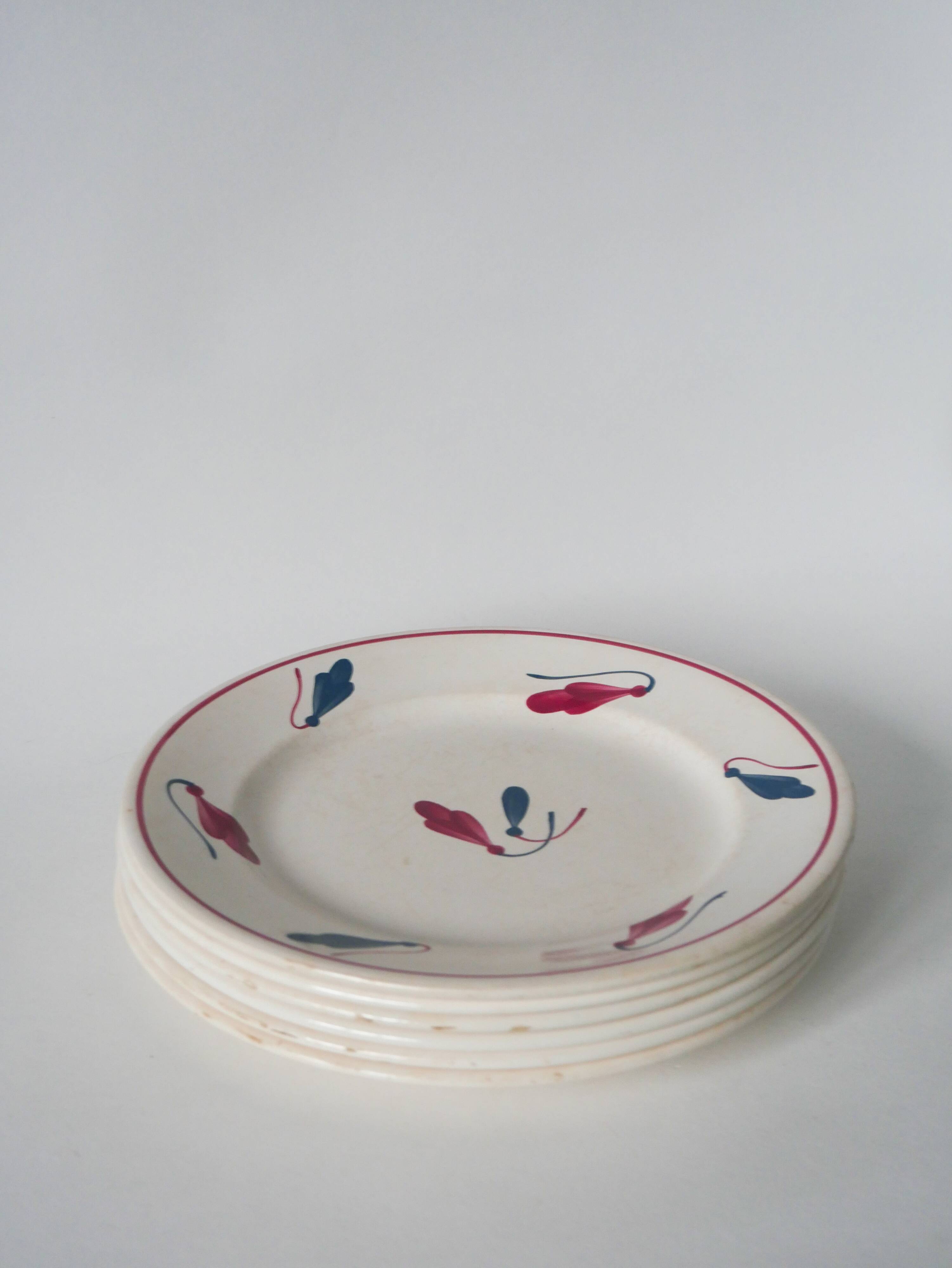 Set of 6 flat plates Givors model Perce-Neige 1950