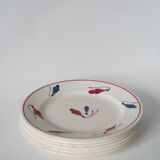 Set of 6 flat plates Givors model Perce-Neige 1950