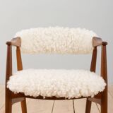Th. Herlev, Farstrup solid teak chair in natural sheepskin upholstery, Denm