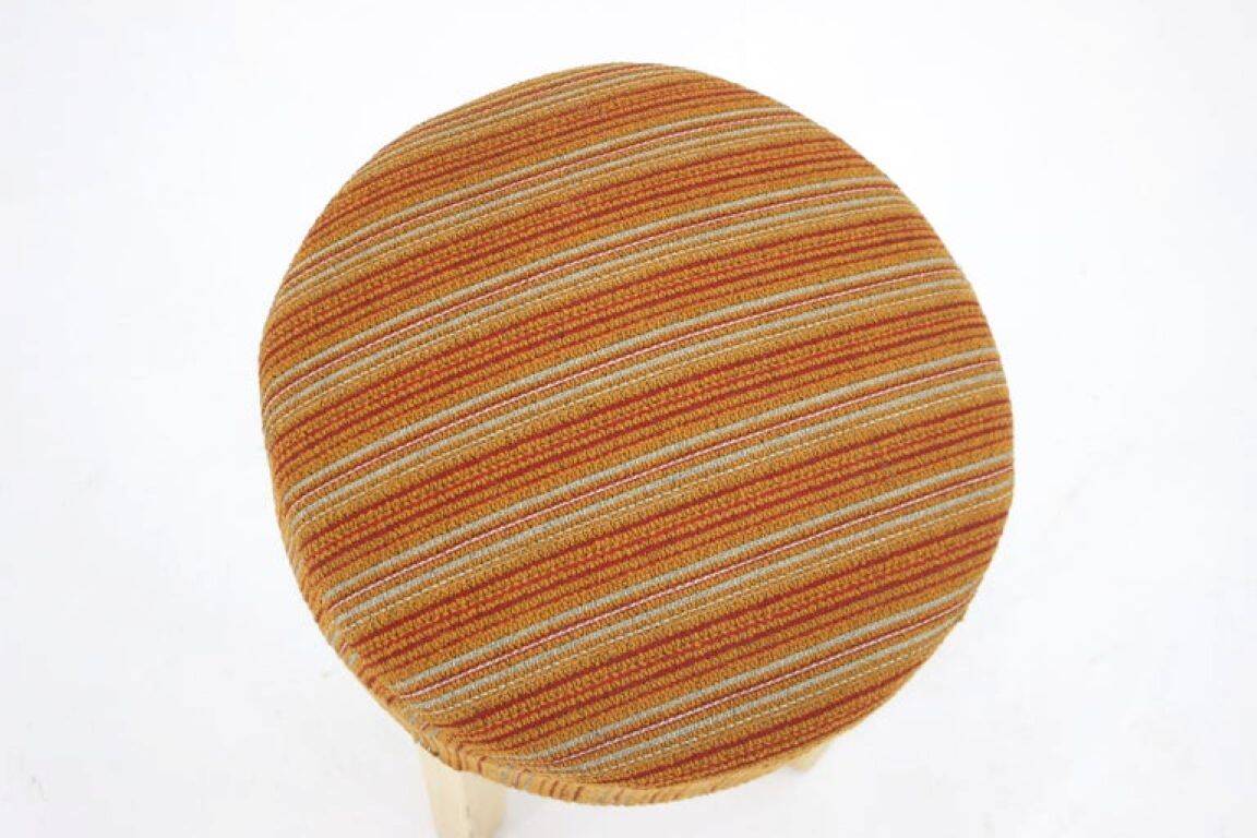 1960s Czechoslovakian Mid-Century Round Tabouret Stool in Striped Fabric