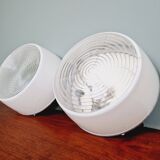 Plafonnier industriel Holophane en verre opaline blanc et transparent (7 disponibles)