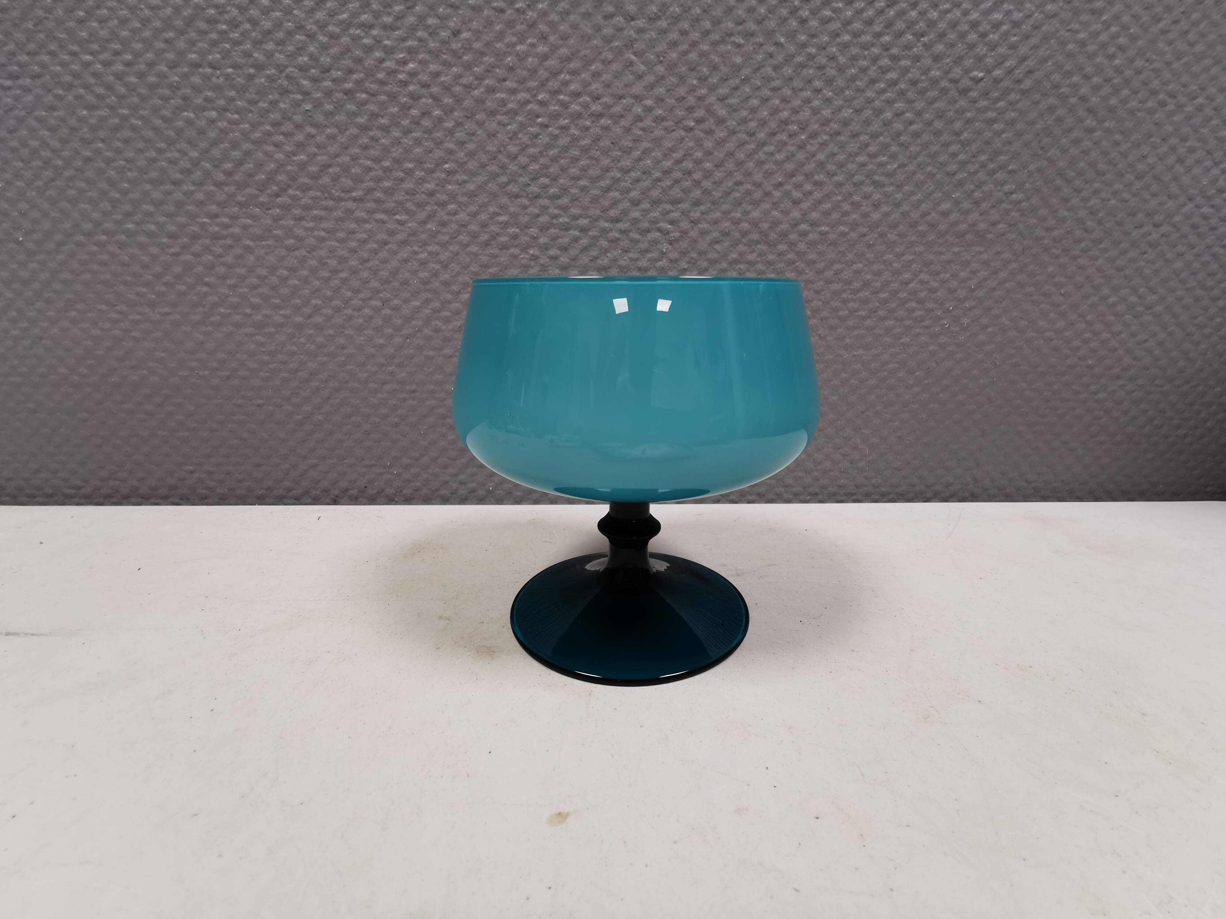 Vintage turquoise glass pedestal bowl Carlo Moretti Italy 1960s
