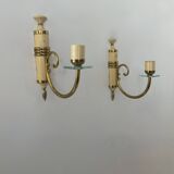 Pair of vintage patinated brass wall lights, France, 1940s