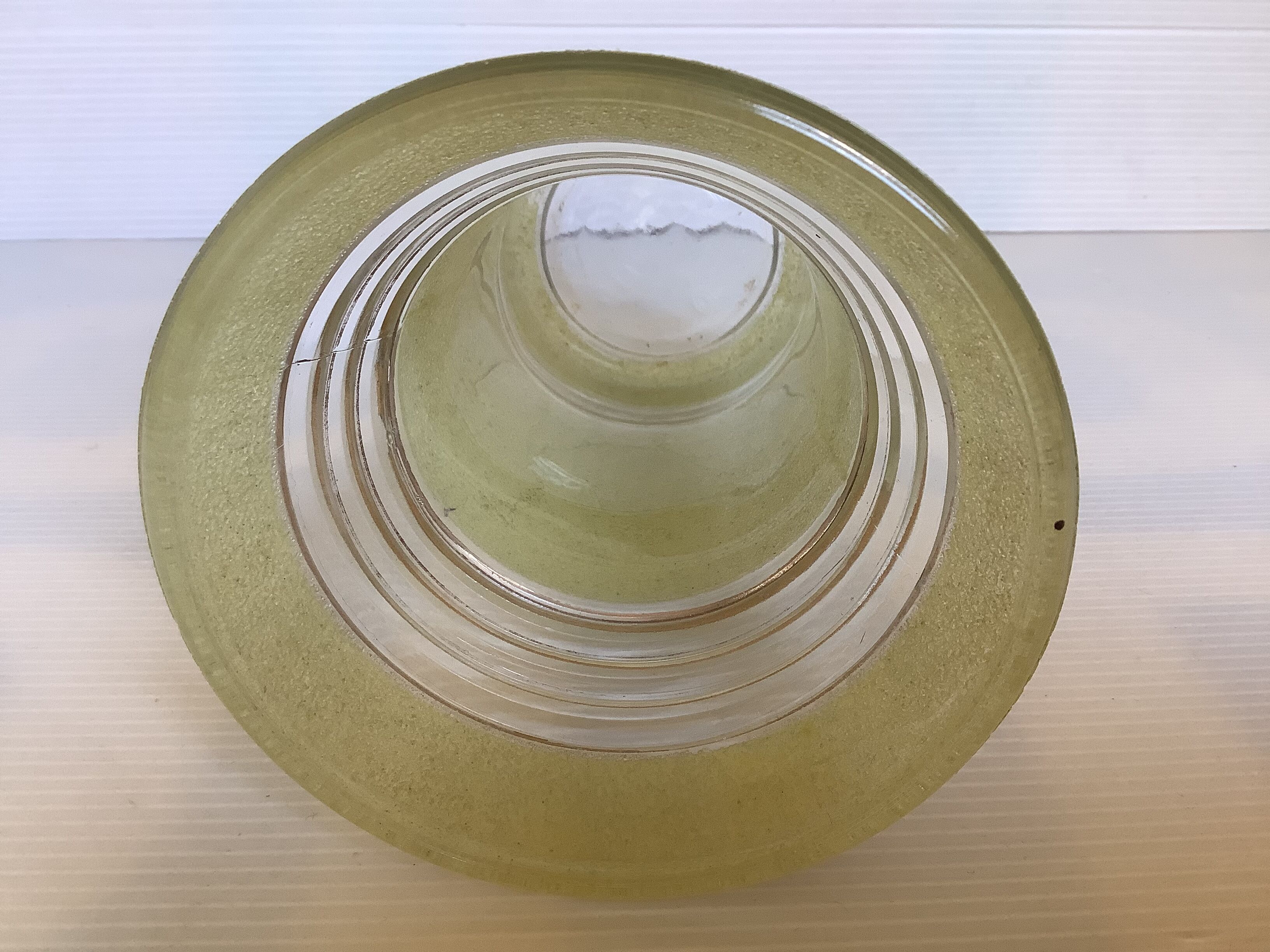 Old yellow frosted glass vase