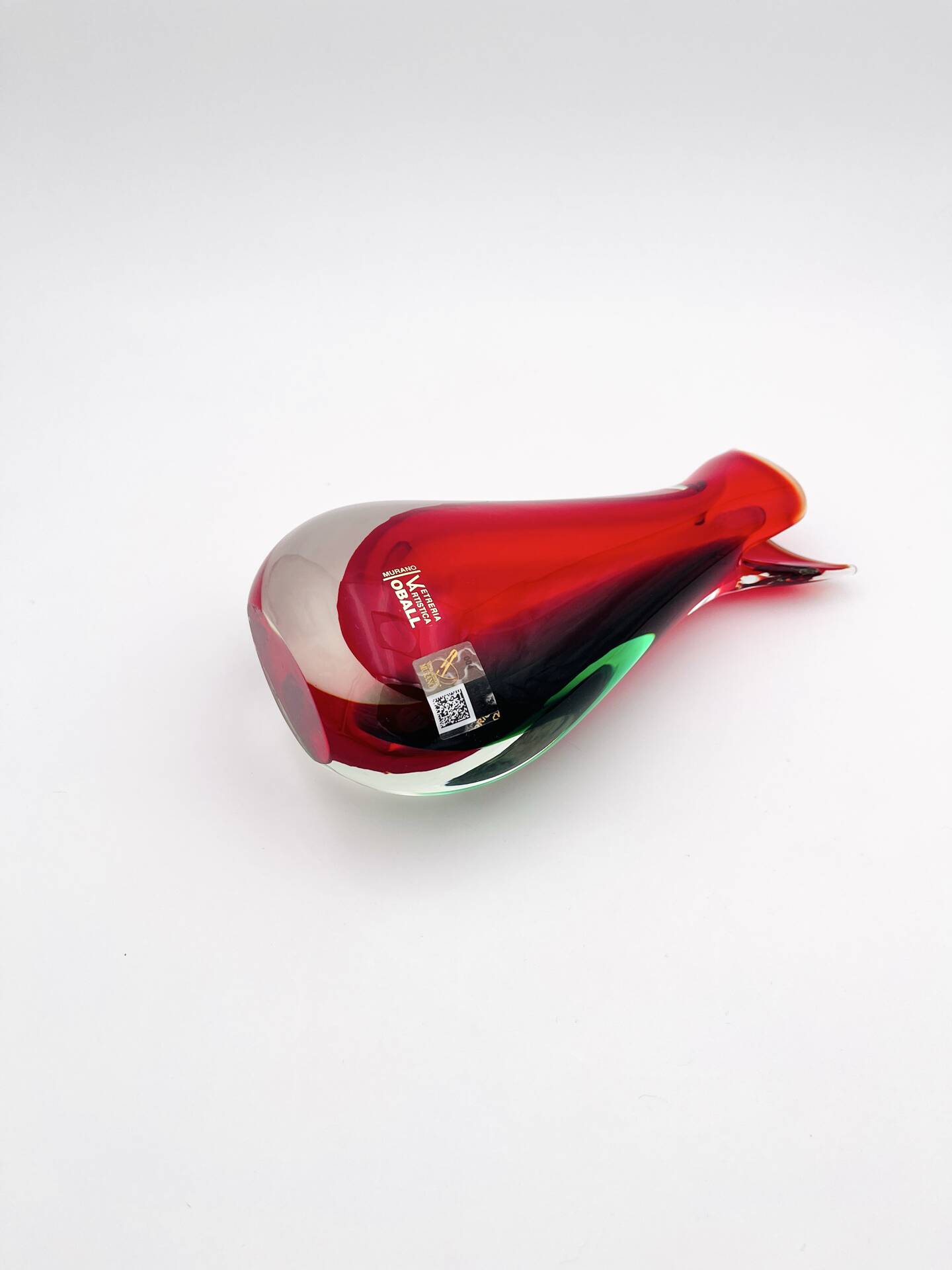 Vase sculpture murano michele onesto oball sommerso rouge vert 23.5cm