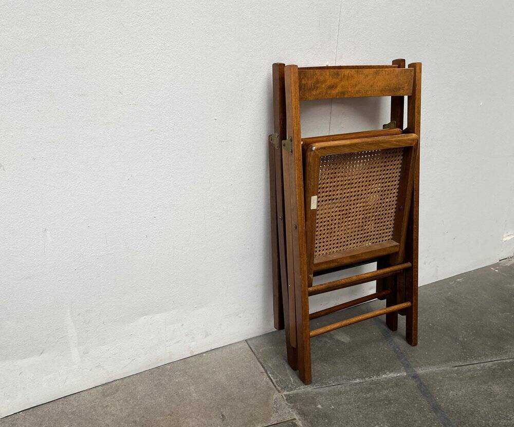 Mid-century wooden folding chair set with Viennese wicker seats, 1960s.