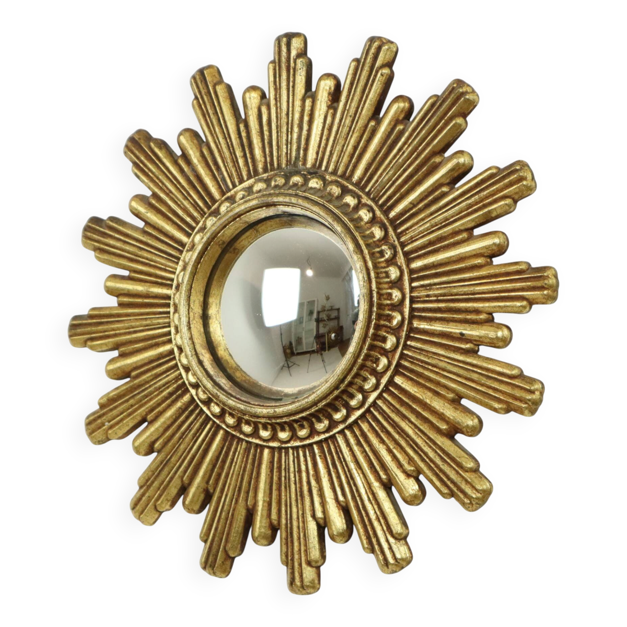 Vintage Sunburst Mirror Gold Convex 24cm